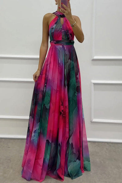 Elaine - Tüll-Maxikleid mit Blumendruck, Cut-Outs und Neckholder
