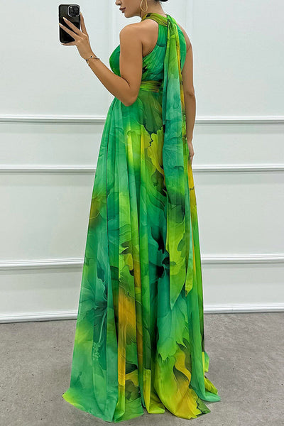 Elaine - Tüll-Maxikleid mit Blumendruck, Cut-Outs und Neckholder