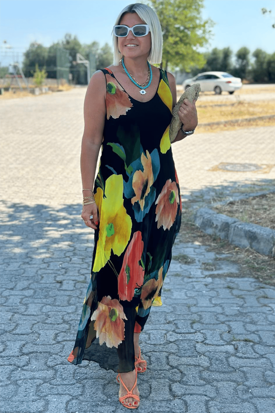 Ivy™ - Elegant floral print maxi dress in chiffon and silk