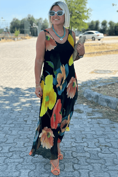Ivy™ - Elegant floral print maxi dress in chiffon and silk