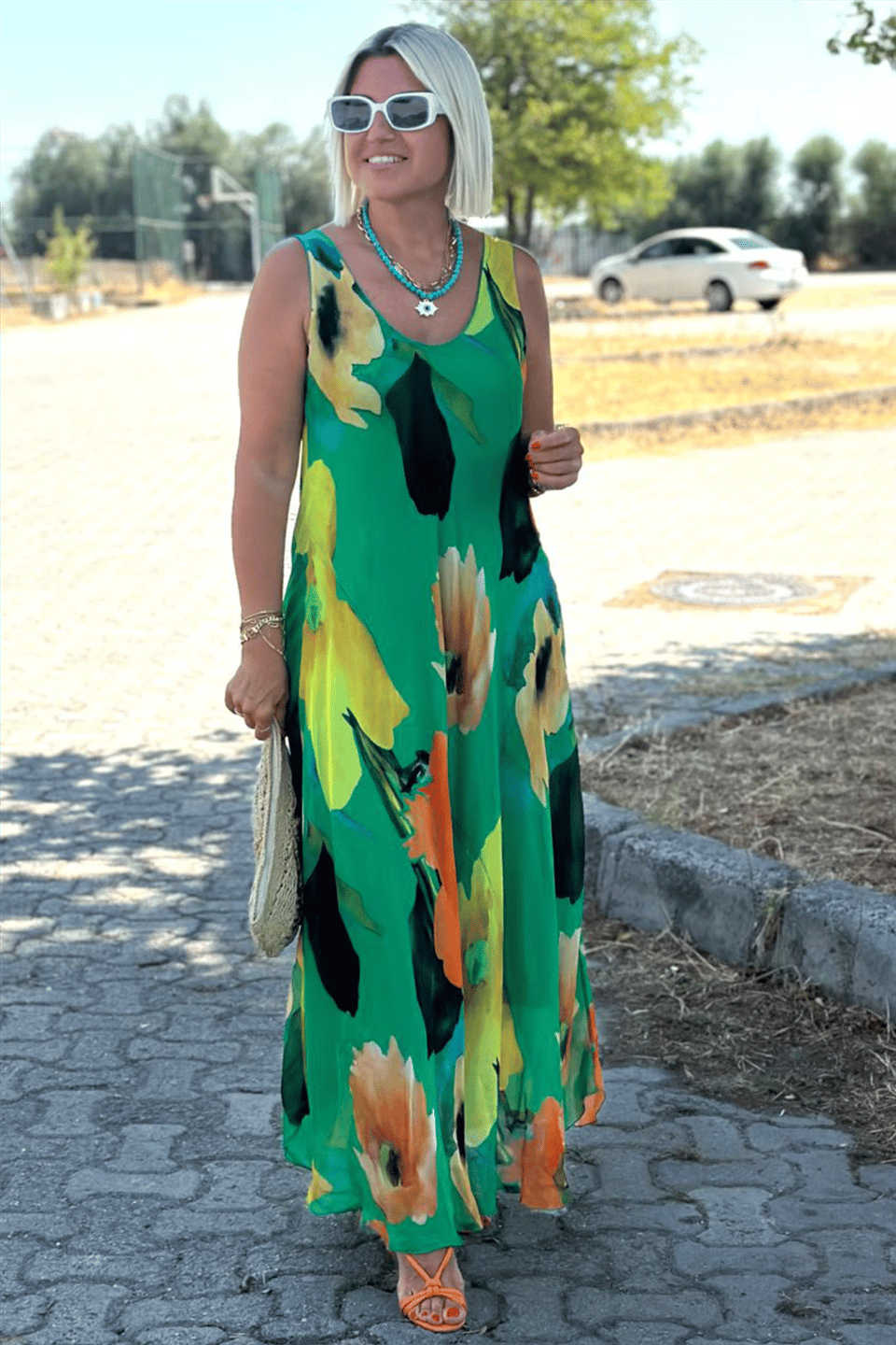 Ivy™ - Elegant floral print maxi dress in chiffon and silk