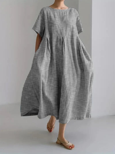 Ladies Casual With Retro Stripe Design Loose Dress