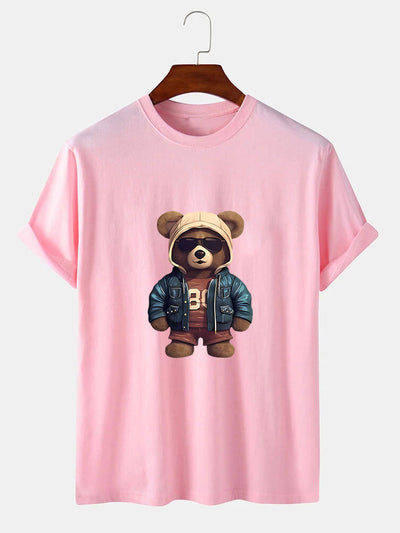 Bear In Leather Jacket Print T-Shirt