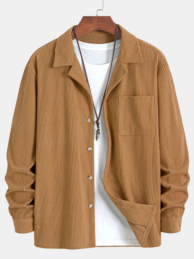 Long Sleeve Corduroy Cuban Collar Shirt & Straight Leg Linen Pants