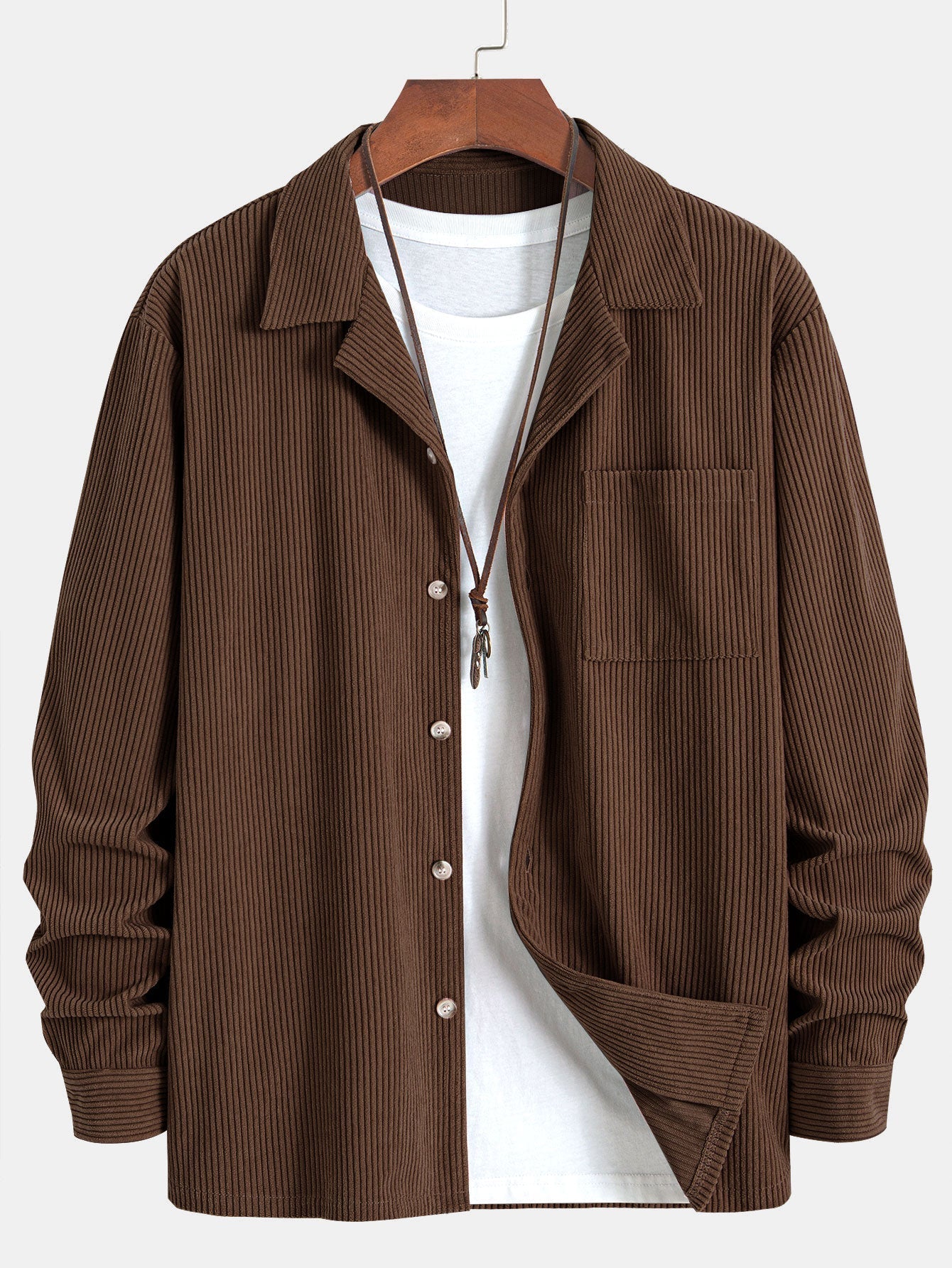 Long Sleeve Corduroy Cuban Collar Shirt & Straight Leg Linen Pants