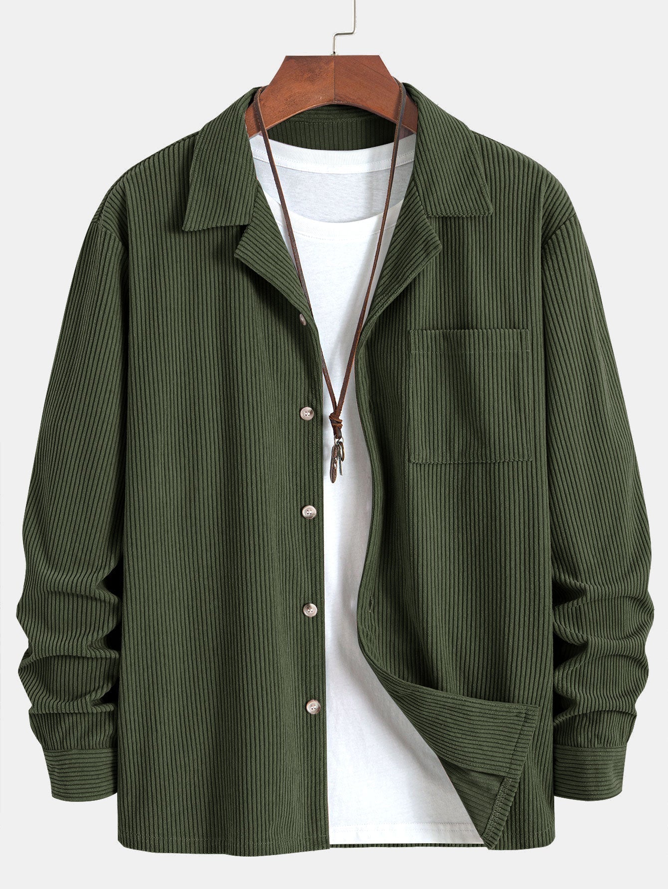 Long Sleeve Corduroy Cuban Collar Shirt & Straight Leg Linen Pants