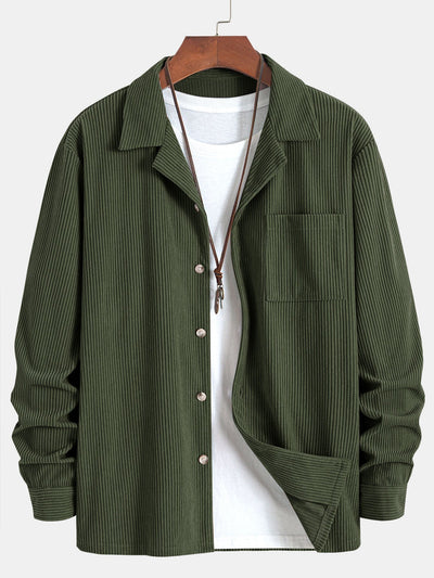 Long Sleeve Corduroy Cuban Collar Shirt & Straight Leg Linen Pants