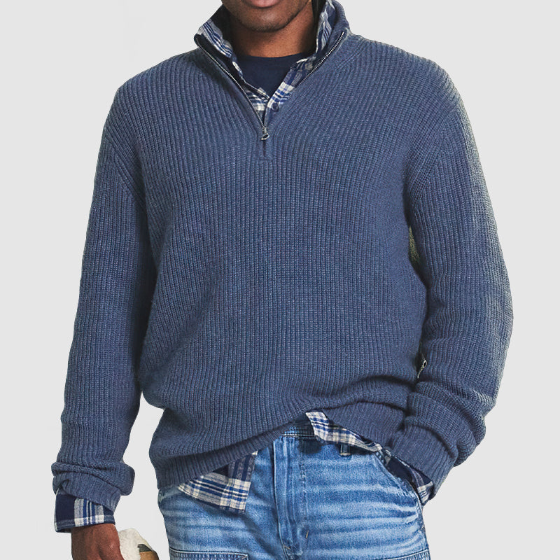 French - Men's cashmere business casual jumper with zip fastening