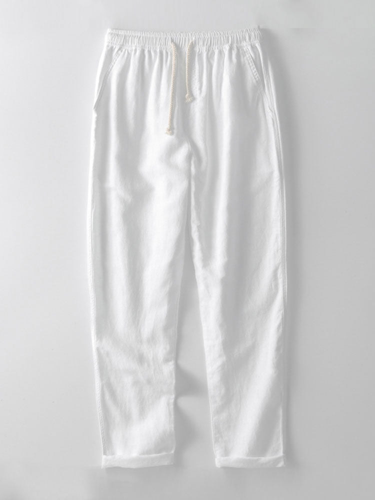 Knitted Geometric Rhombus Jacquard Cuban Shirt & Straight Leg Linen Pants