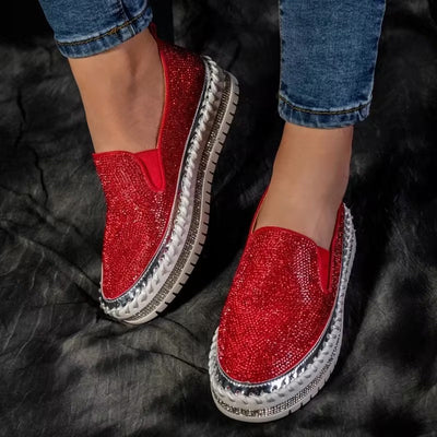 Liveli - Chaussures à plateforme respirantes à enfiler avec strass pour femmes