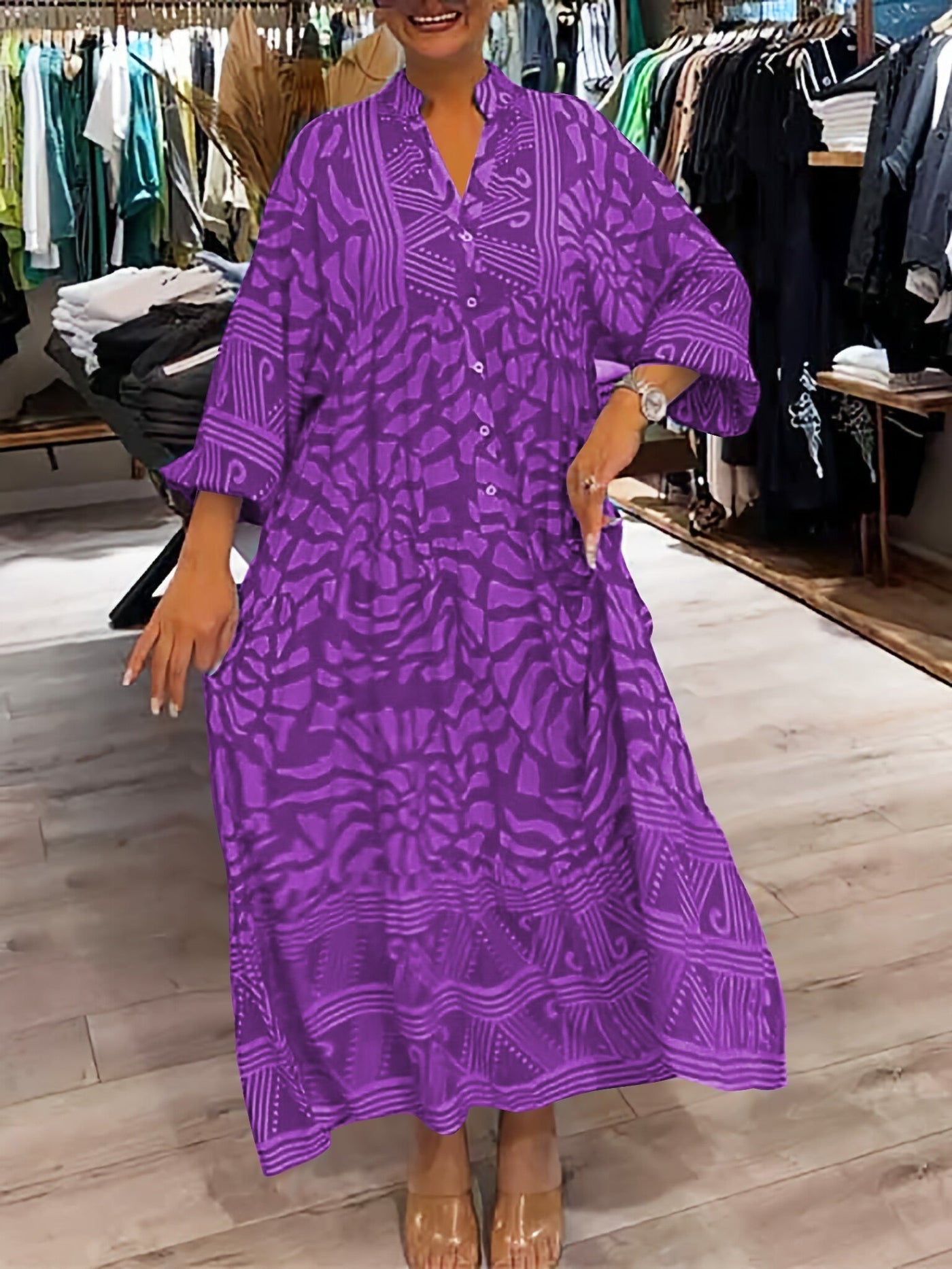 Mira | Bedrucktes Kleid mit V-Ausschnitt (fast ausverkauft)