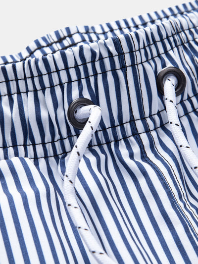 Linen Look Cotton Button Up Shirt & Stripe Print Swim Shorts