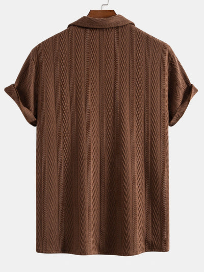 Texture Jacquard Cuban Shirt & Wrinkle Textured Straight Leg Pants