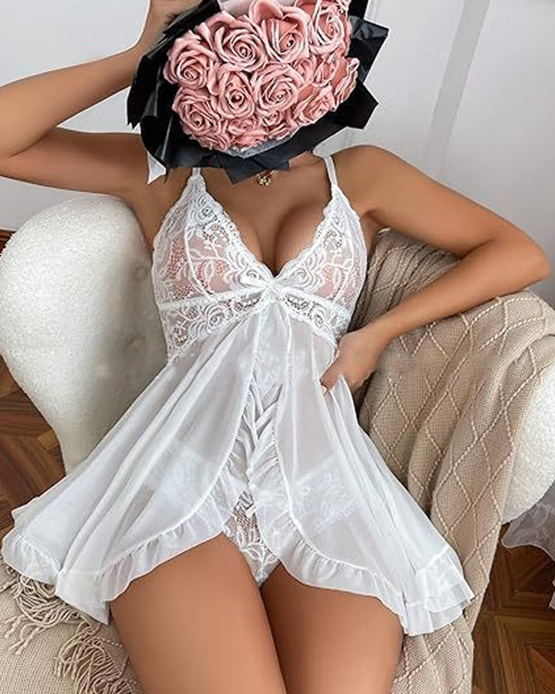Conjunto de camisón sexy de malla transparente