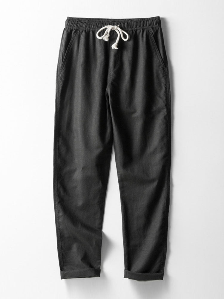 Knitted Geometric Rhombus Jacquard Cuban Shirt & Straight Leg Linen Pants
