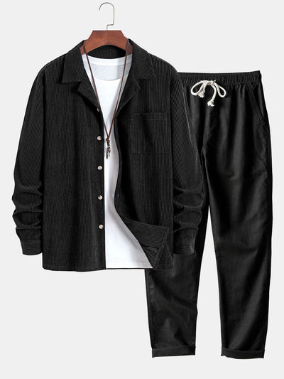 Long Sleeve Corduroy Cuban Collar Shirt & Straight Leg Linen Pants