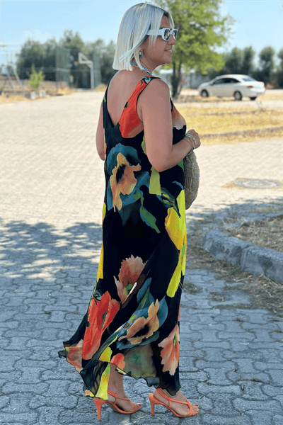 Ivy™ - Elegant floral print maxi dress in chiffon and silk