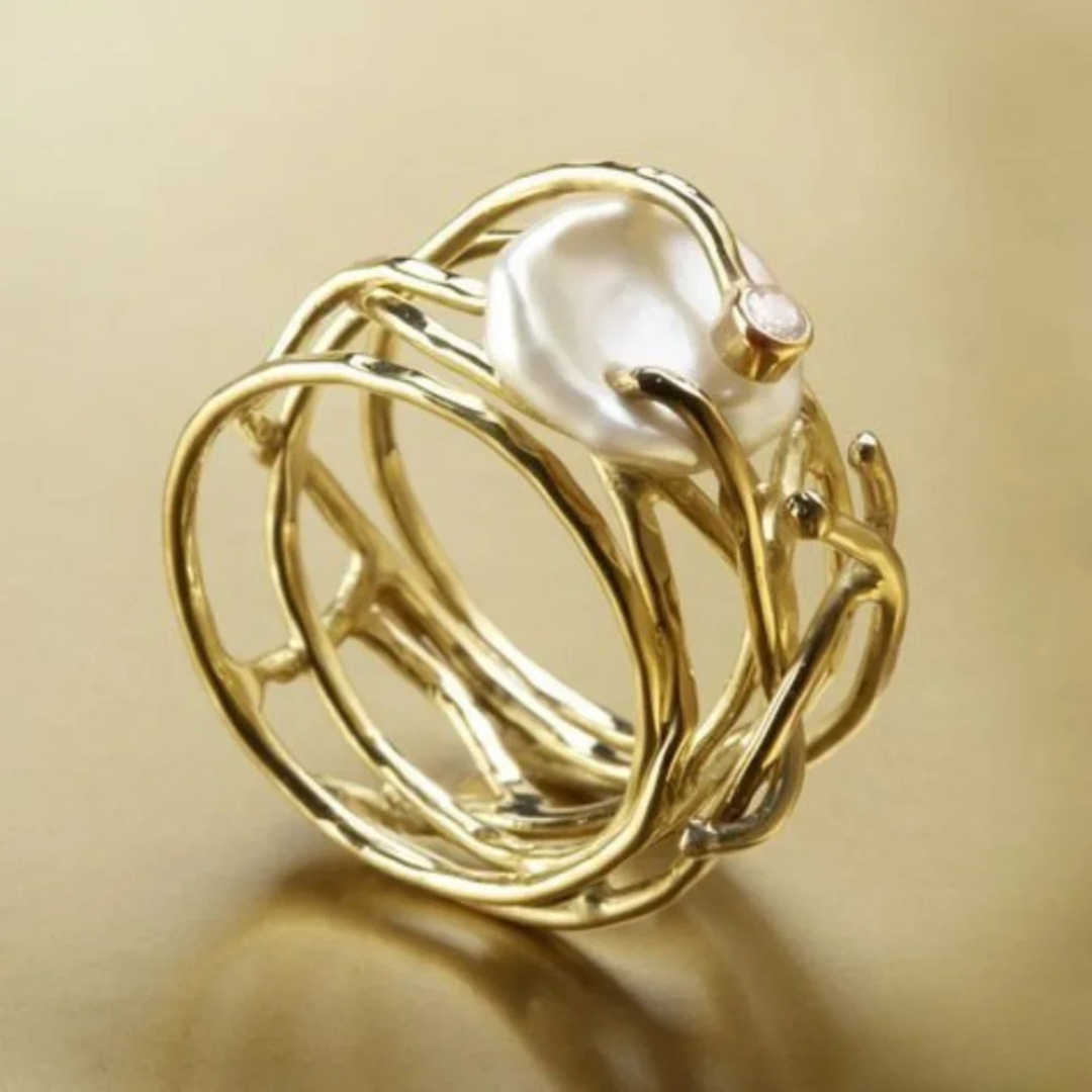 Dünner Vintage-Goldring mit Perle