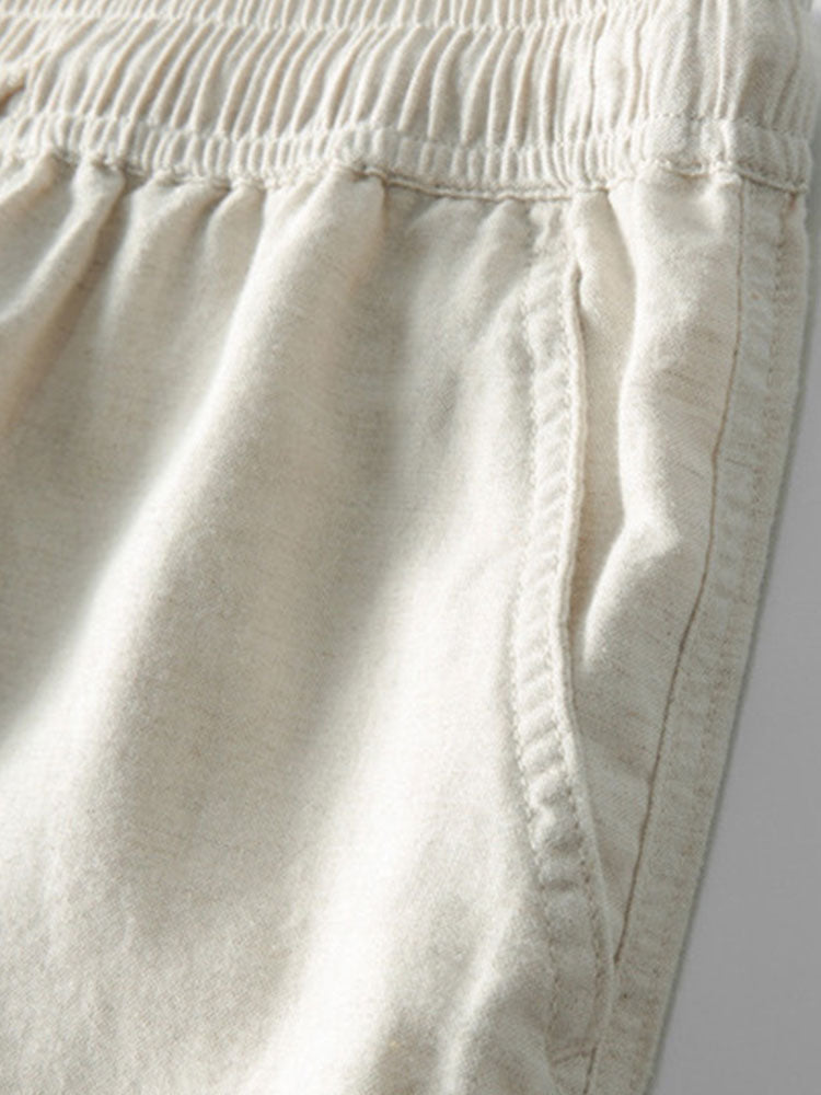 Knitted Geometric Rhombus Jacquard Cuban Shirt & Straight Leg Linen Pants