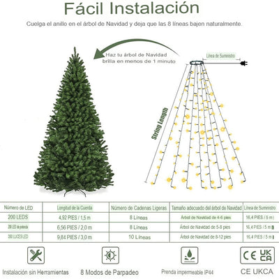 🎁Oferta navideña anticipada 50% de descuento🎄Anillo de luz en cascada para árbol de Navidad