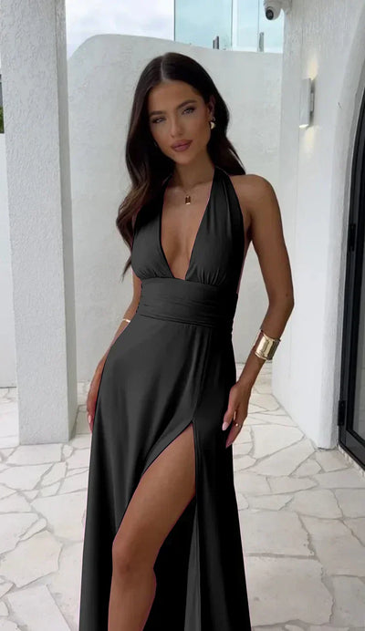 Fiona™ | Deep V-neck Split Dress