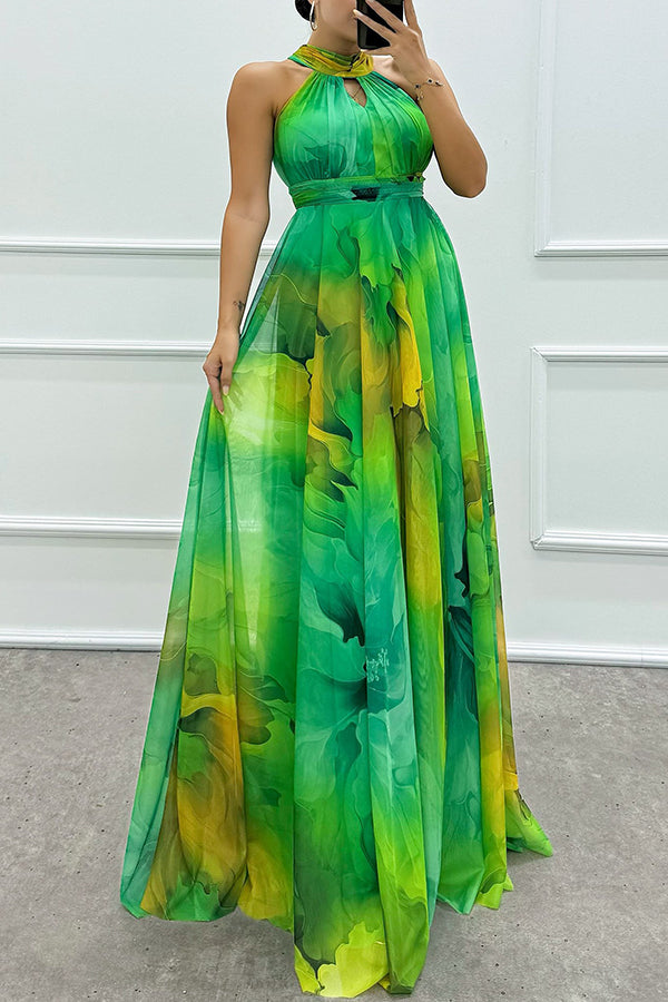 Elaine - Tüll-Maxikleid mit Blumendruck, Cut-Outs und Neckholder