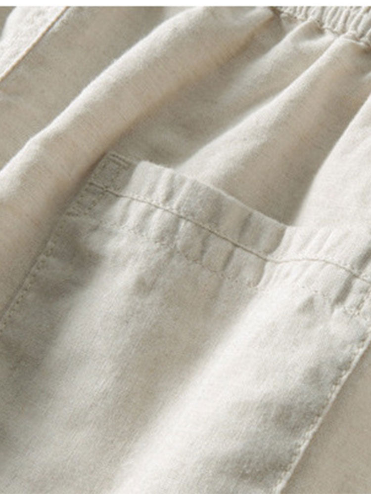 Knitted Geometric Rhombus Jacquard Cuban Shirt & Straight Leg Linen Pants