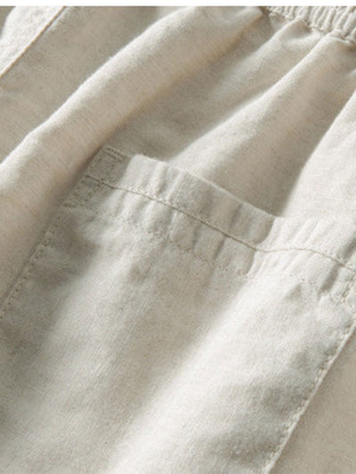 Knitted Geometric Rhombus Jacquard Cuban Shirt & Straight Leg Linen Pants
