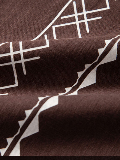 Geometrische Print Linnen Look Shirt & Rechte Pijpen Linnen Broek