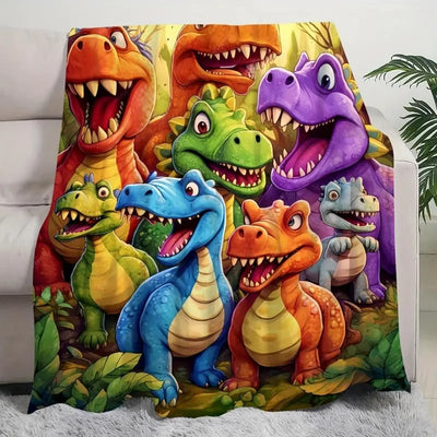 🎄Oferta navideña: 49 % de descuento🎅 Manta suave y divertida con simpáticos dinosaurios sonrientes, impresión digital HD, franela