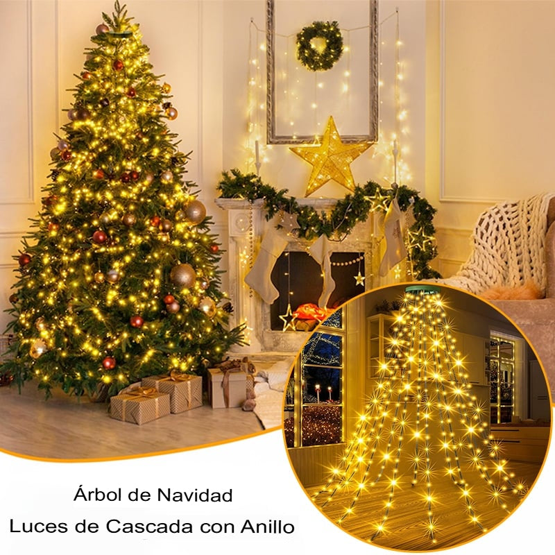 🎁Oferta navideña anticipada 50% de descuento🎄Anillo de luz en cascada para árbol de Navidad