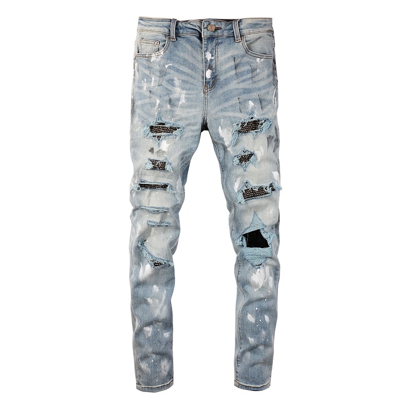 Ice Wash Distressed Patch Jeans