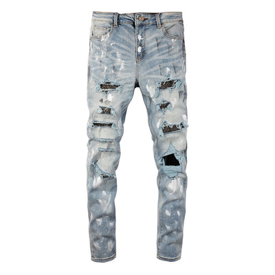 Ice Wash Distressed Patch Jeans