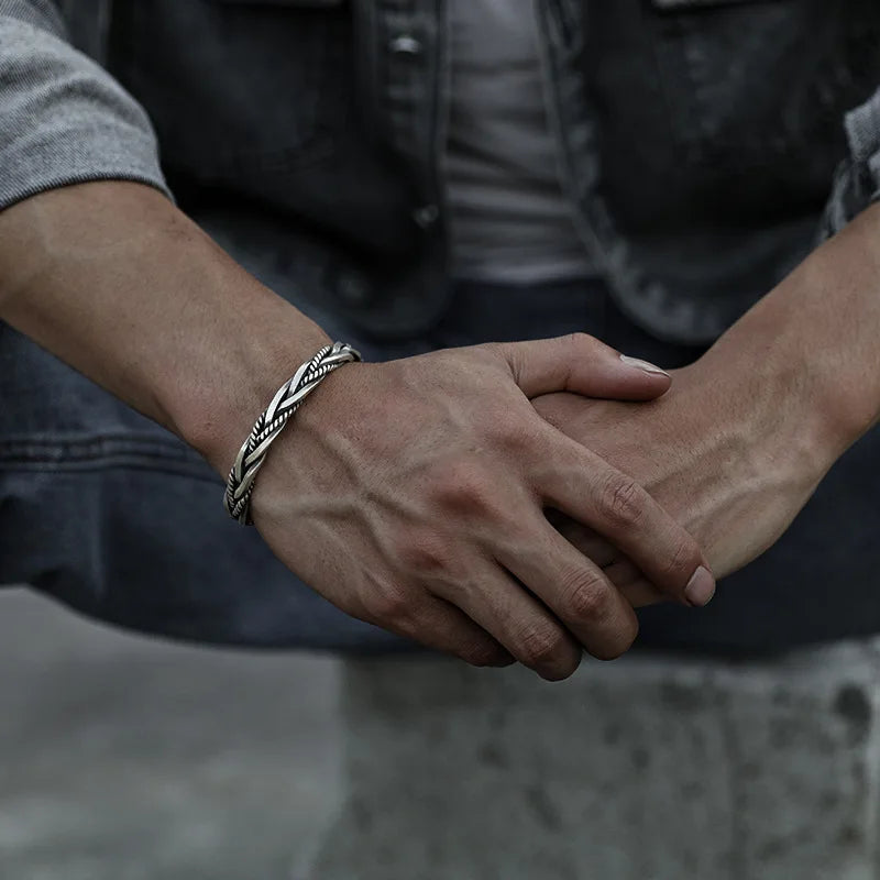 Helix - Twisted sterling silver bangle with rope detail