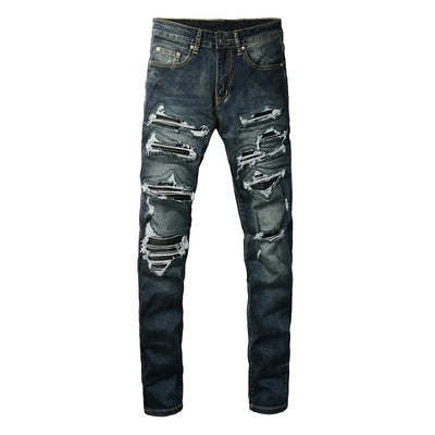 Rugged Dark Wash Distressed Jeans