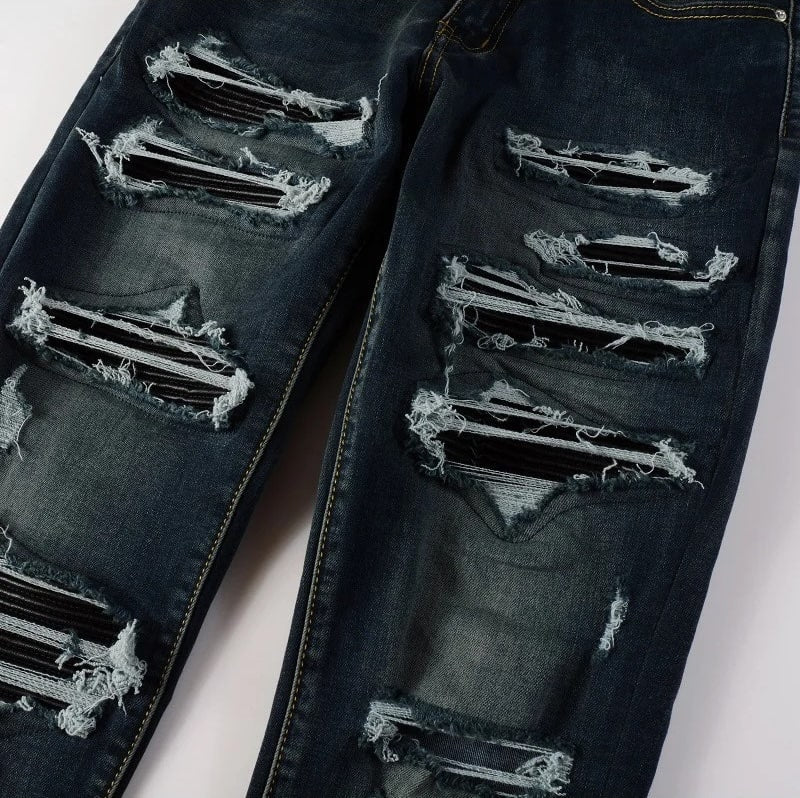 Rugged Dark Wash Distressed Jeans