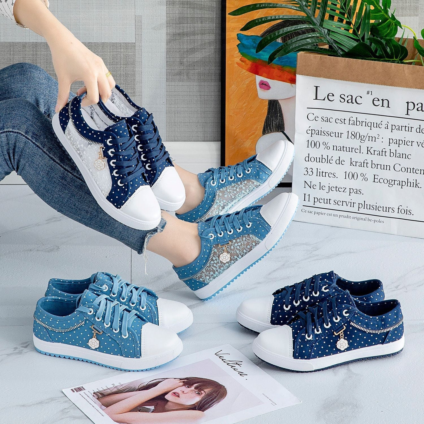 Chaussures en denim ajouré Liveli, chaussures en tissu respirant