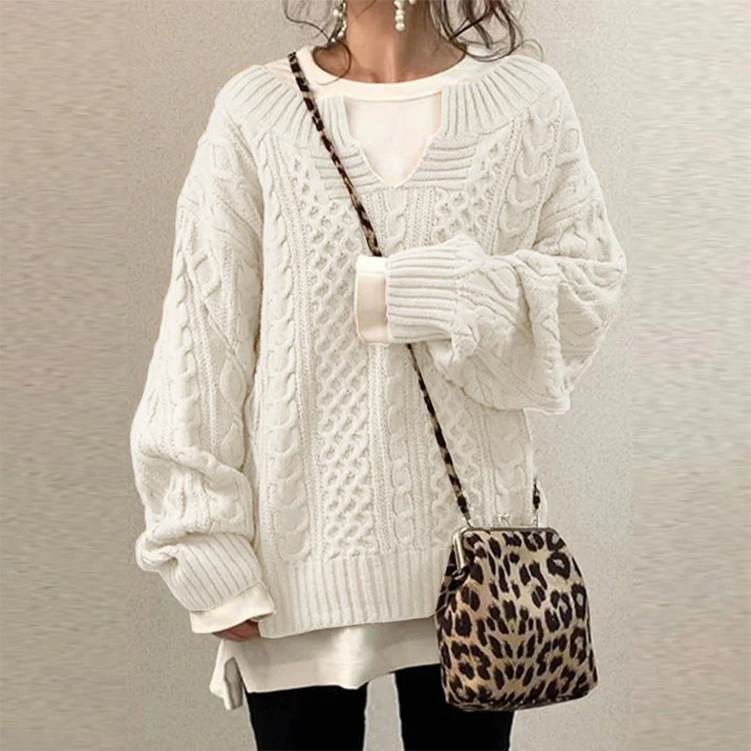 Oversized Knit Sweater with Cable Pattern