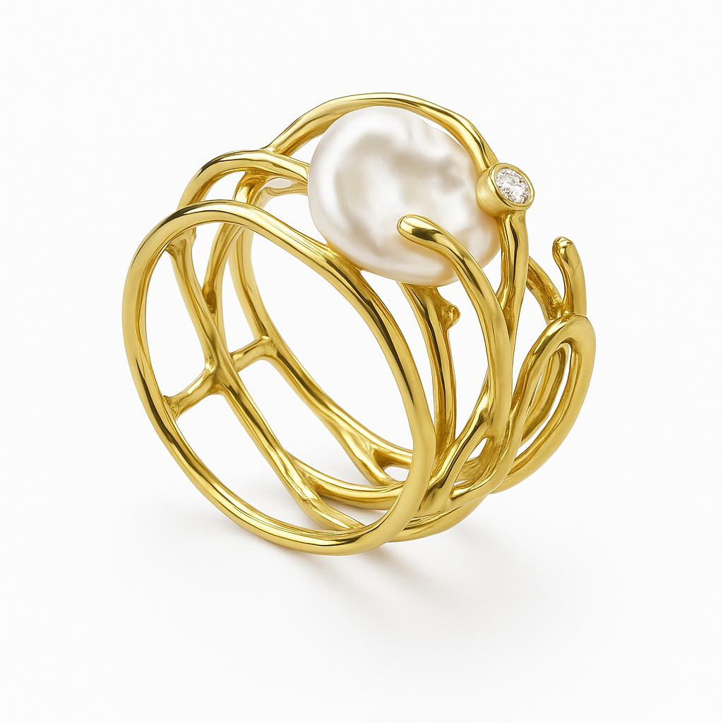 Dünner Vintage-Goldring mit Perle