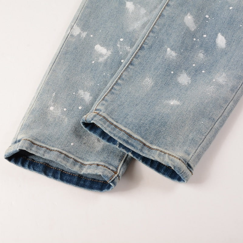 Ice Wash Distressed Patch Jeans