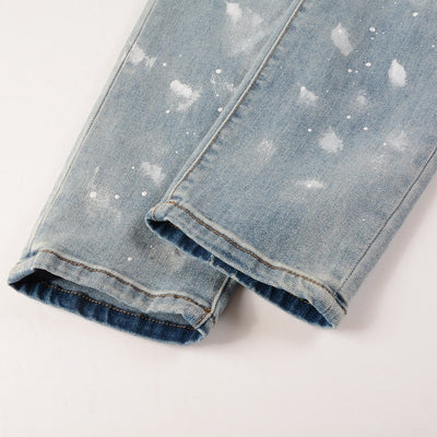Ice Wash Distressed Patch Jeans