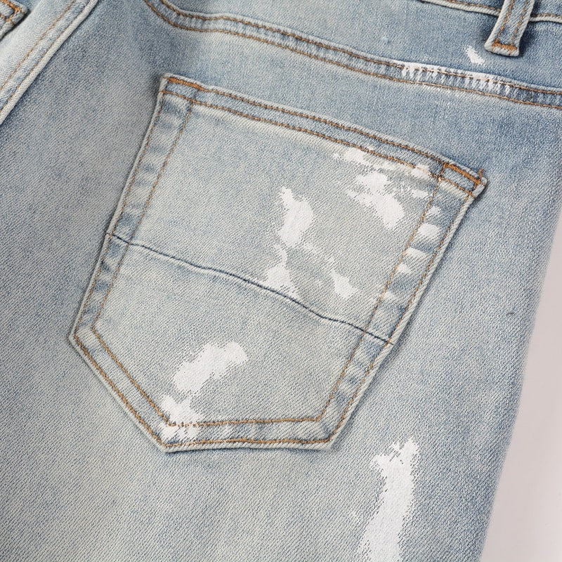 Ice Wash Distressed Patch Jeans