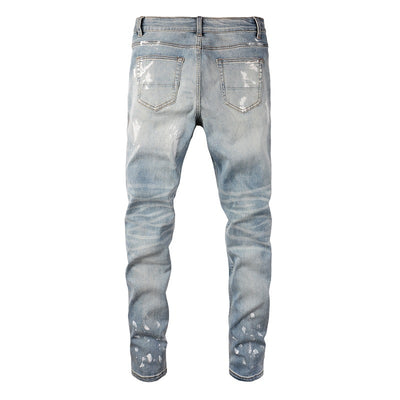 Ice Wash Distressed Patch Jeans
