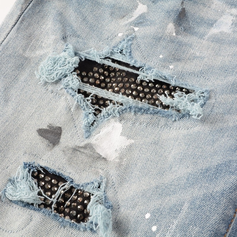 Ice Wash Distressed Patch Jeans