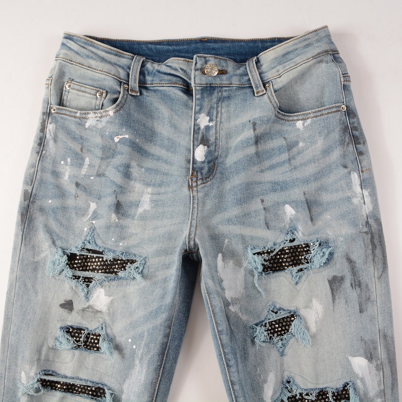 Ice Wash Distressed Patch Jeans