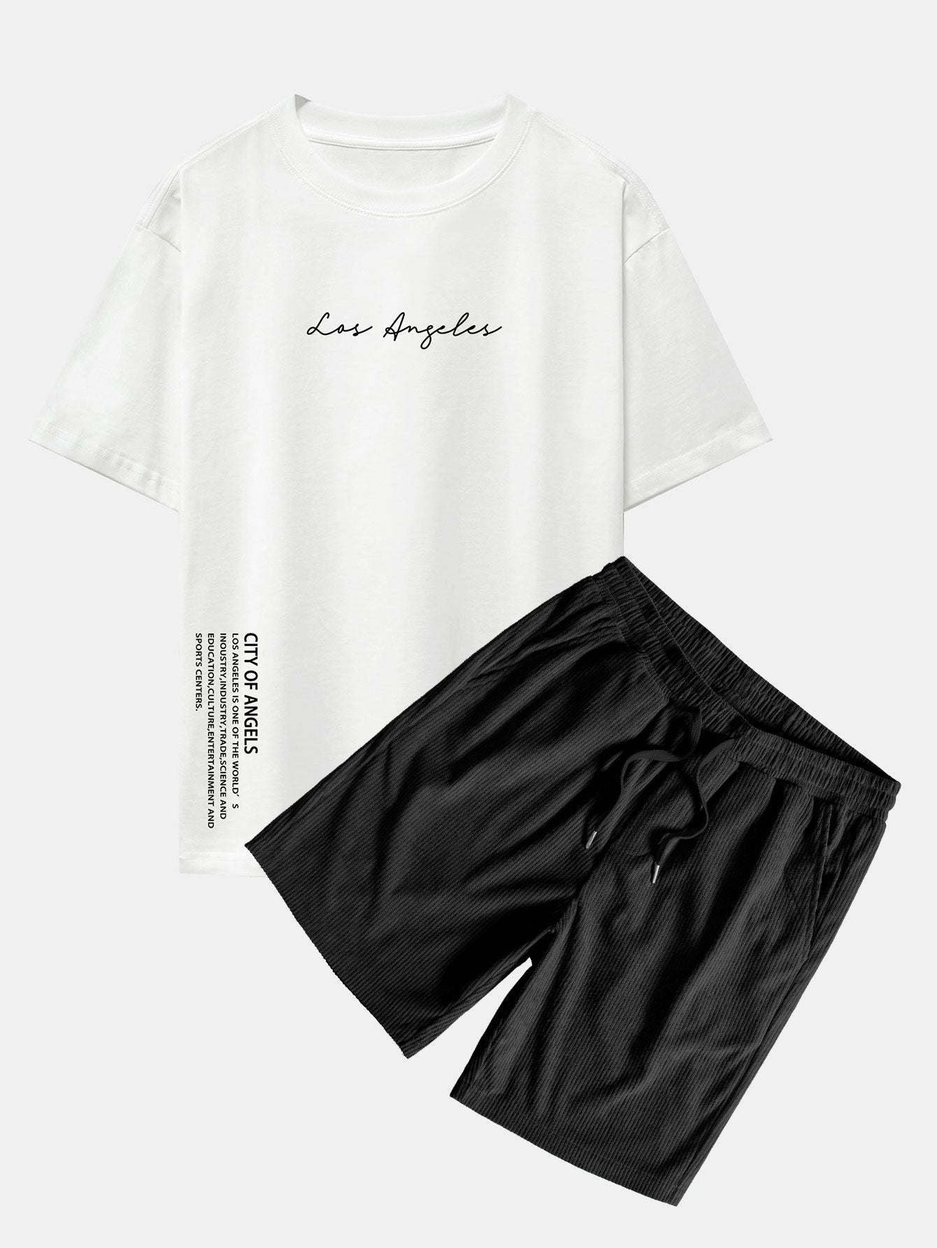Los Angeles Print Drop Shoulder Oversize T-Shirt & Corduroy Drawstring Shorts