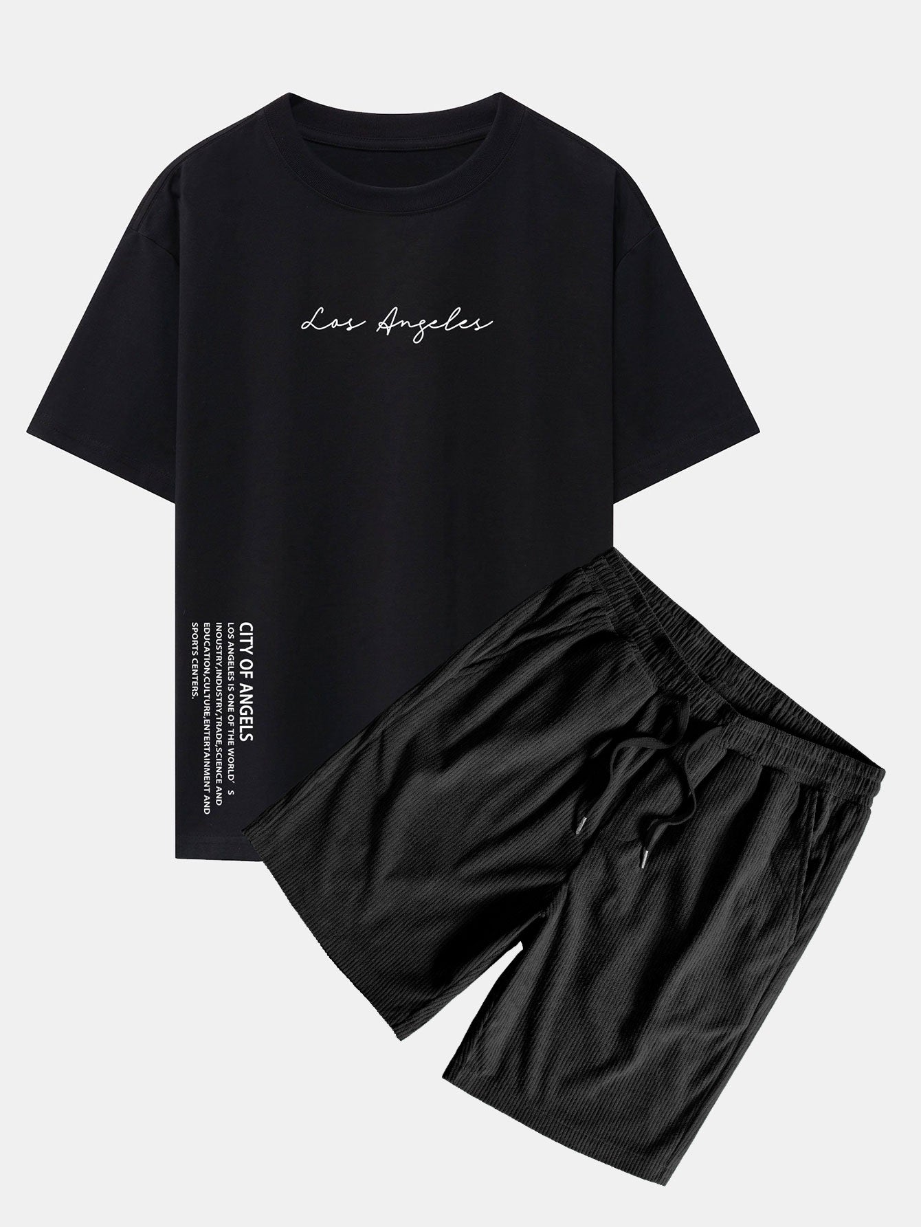 Los Angeles Print Drop Shoulder Oversize T-Shirt & Corduroy Drawstring Shorts