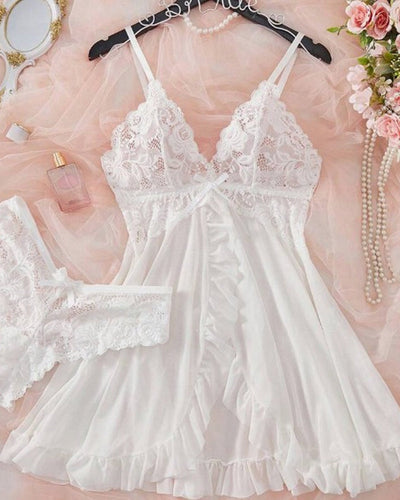 Conjunto de camisón sexy de malla transparente