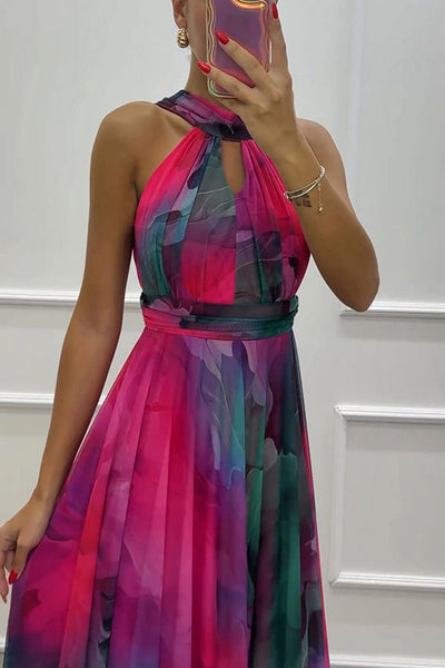 Elaine - Tüll-Maxikleid mit Blumendruck, Cut-Outs und Neckholder
