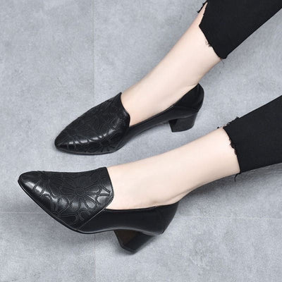 Women’s Floral Pattern Block Heel Loafers